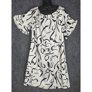 White & Black Dress Abstract Print Ruffle Sleeve Women's Size 5XL Plus Size Work
